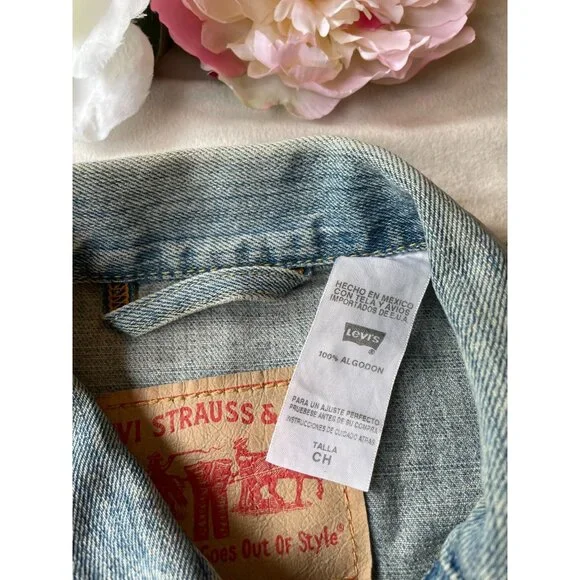 Levis Womens Mens Western Denim Jacket Size CH Light Wash Y2K Streetwear - Picture 6 of 12